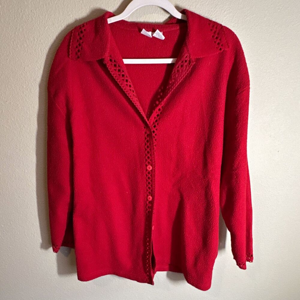 Cherokee Women’s Red Collared Button-Front Cardigan Sweater Knit Polyester